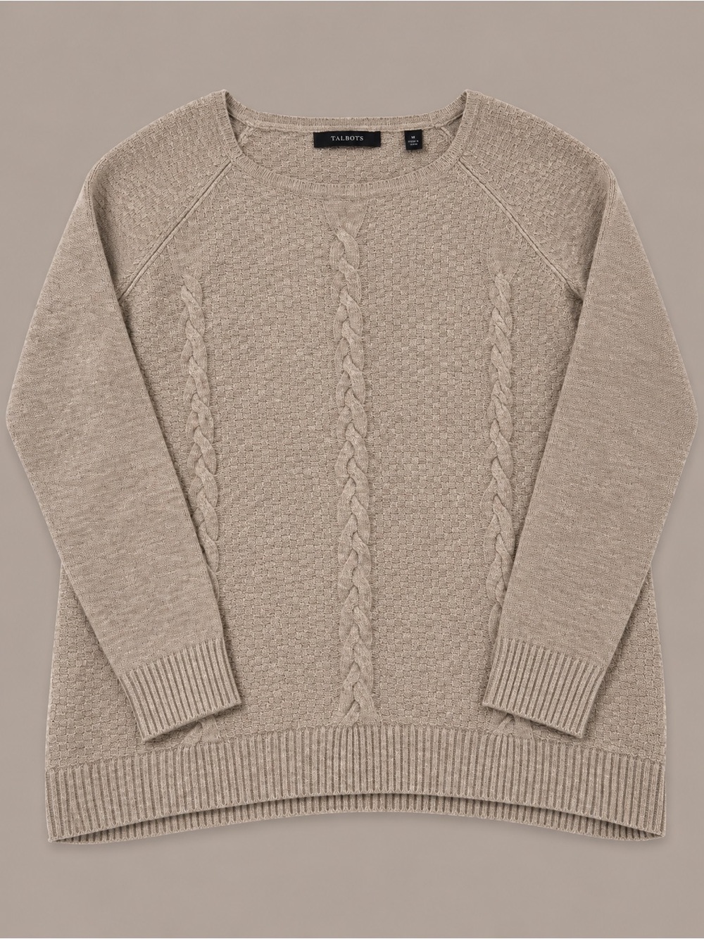 Women's Taupe Cable-Knit Sweater